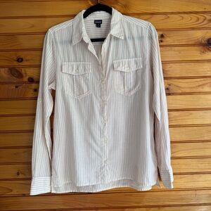 Patagonia White & Peach Striped Lightweight Button Down Shirt M | Org Cotton